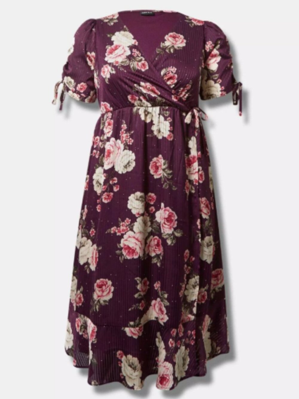Torrid NWOT Satin Faux Wrap Midi Dress Purple Floral Plus Size Pockets 3X